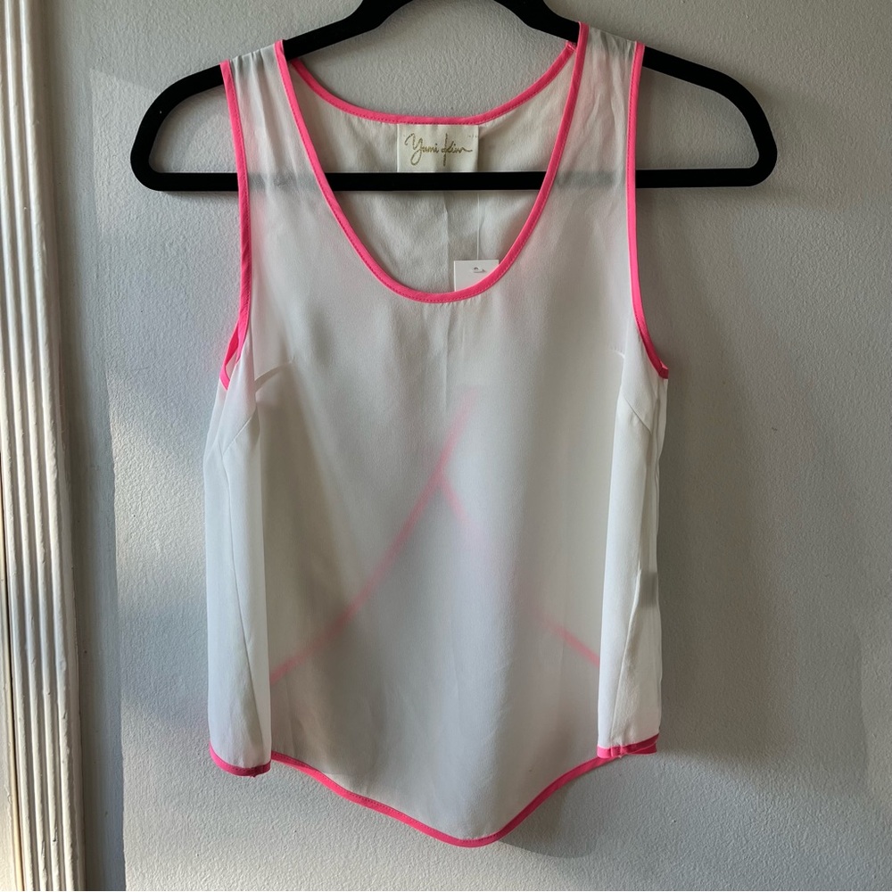 Yumi Kim• Silk Tank Top White with Pink Trim•Sz S